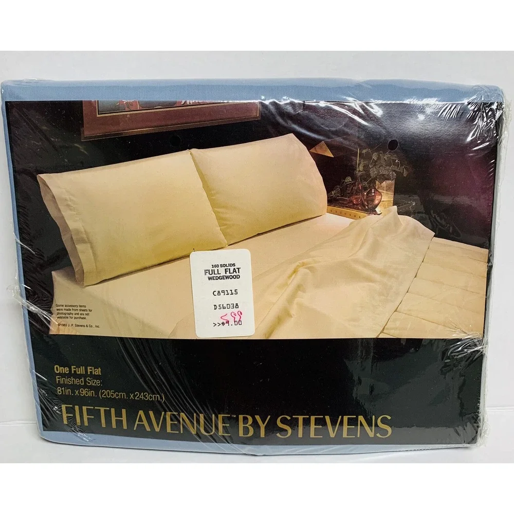 Vintage Fifth Ave by Stevens Blue Full Flat No Iron Sheet Made in USA NOS NEW